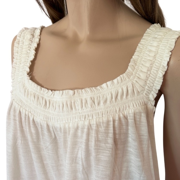 Anthropologie Top Tank Blouse Shirred Smocked Cotton Modal Sleeveless Ivory NWOT - Picture 6 of 12
